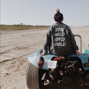 ‘STAY WILD GYPSY CHILD’ oversized cargo jacket